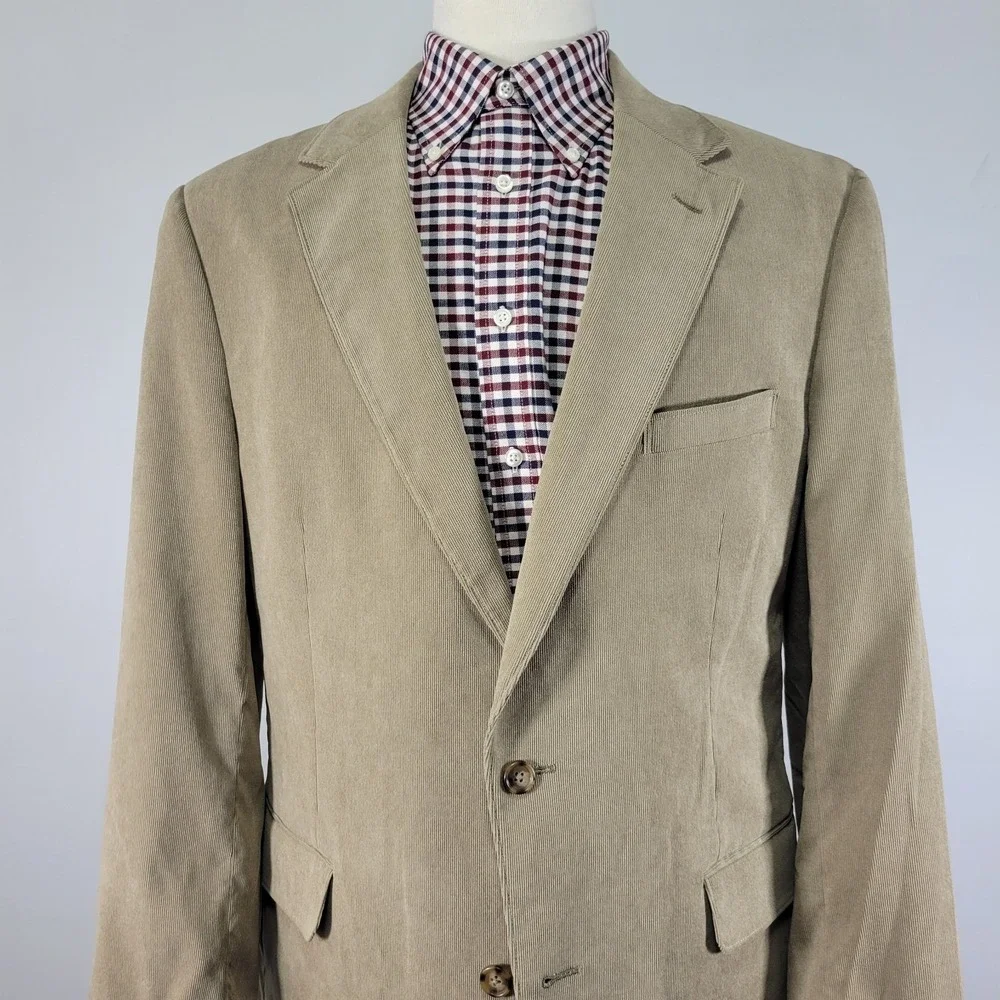 JOS A BANK Men's Sport Coat‎ Blazer Two Button Beige Corduroy Cotton Spandex 43L
